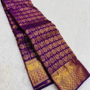 Designer Purple Soft Banarasi Silk Saree With Groovy Blouse Piece