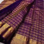 Designer Purple Soft Banarasi Silk Saree With Groovy Blouse Piece