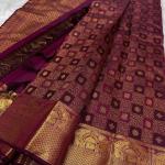 Prettiest Purple Soft Silk Saree With Improbable Blouse Piece