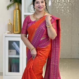 Rhapsodic Orange Soft Silk Saree With Dulcet Blouse Piece