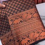Surreptitious Navy Blue Soft Banarasi Silk Saree With Unique Blouse Piece