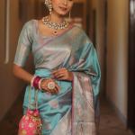 Scintillating Firozi Soft Banarasi Silk Saree With Preferable Blouse Piece