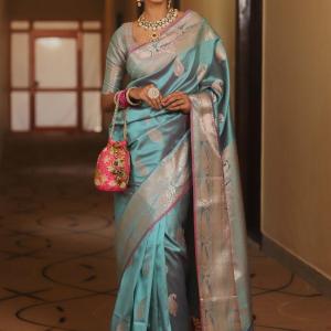 Scintillating Firozi Soft Banarasi Silk Saree With Preferable Blouse Piece