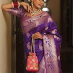 Prettiest Purple Soft Banarasi Silk Saree With Ailurophile Blouse Piece