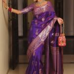 Prettiest Purple Soft Banarasi Silk Saree With Ailurophile Blouse Piece