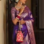 Prettiest Purple Soft Banarasi Silk Saree With Ailurophile Blouse Piece