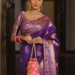Prettiest Purple Soft Banarasi Silk Saree With Ailurophile Blouse Piece