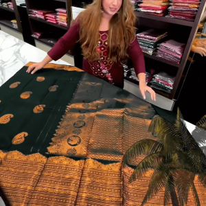 Desuetude Dark Green Soft Banarasi Silk Saree With Gorgeous Blouse Piece