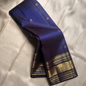 Petrichor Navy Blue Soft Banarasi Silk Saree With Eclat Blouse Piece