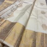 Eclat Beige Soft Banarasi Silk Saree With Designer Blouse Piece