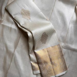Eclat Beige Soft Banarasi Silk Saree With Designer Blouse Piece