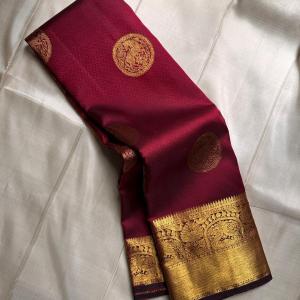 Embellished Maroon Soft Banarasi Silk Saree With Gossamer Blouse Piece