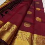 Embellished Maroon Soft Banarasi Silk Saree With Gossamer Blouse Piece