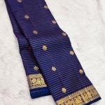 Snazzy Navy Blue Soft Silk Saree With Opulent Blouse Piece
