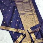 Snazzy Navy Blue Soft Silk Saree With Opulent Blouse Piece