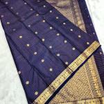 Snazzy Navy Blue Soft Silk Saree With Opulent Blouse Piece