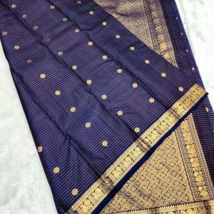Snazzy Navy Blue Soft Silk Saree With Opulent Blouse Piece