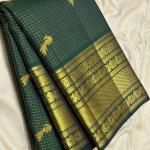 Divine Dark Green Pure Zari Weaving Banarasi Silk Saree With Diaphanous Blouse Piece