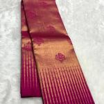 Prominent Dark Pink Pure Zari Weaving Banarasi Silk Saree With Palimpsest Blouse Piece