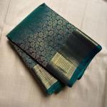 Sempiternal Rama Pure Zari Weaving Banarasi Silk Saree With Refreshing Blouse Piece