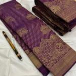 Seraphic Purple Pure Zari Weaving Banarasi Silk Saree With Adoring Blouse Piece