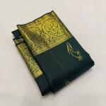 Sumptuous Dark Green Pure Zari Weaving Banarasi Silk Saree With Smashing Blouse Piece