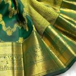 Fantabulous Dark Green Pure Zari Weaving Banarasi Silk Saree With Inspiring Blouse Piece