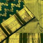 Fantabulous Dark Green Pure Zari Weaving Banarasi Silk Saree With Inspiring Blouse Piece