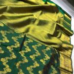 Fantabulous Dark Green Pure Zari Weaving Banarasi Silk Saree With Inspiring Blouse Piece