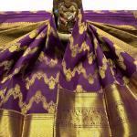 Ornate Purple Pure Zari Weaving Banarasi Silk Saree With Dissemble Blouse Piece