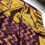 Ornate Purple Pure Zari Weaving Banarasi Silk Saree With Dissemble Blouse Piece