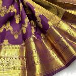 Ornate Purple Pure Zari Weaving Banarasi Silk Saree With Dissemble Blouse Piece