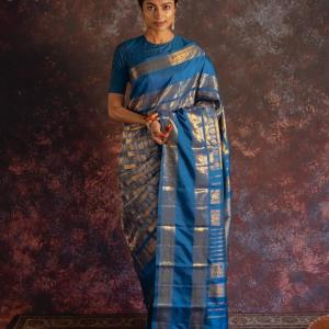 Elegant Blue Pure Zari Weaving Banarasi Silk Saree With Ideal Blouse Piece