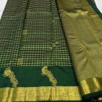Traditional Dark Green Pure Zari Weaving Banarasi Silk Saree With Demure Blouse Piece