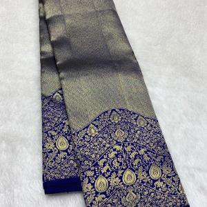 Desultory Royal Blue Pure Zari Weaving Banarasi Silk Saree With Fancifull Blouse Piece