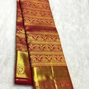Marvellous Red Pure Zari Weaving Banarasi Silk Saree With Zephyr Blouse Piece