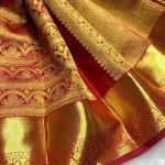 Marvellous Red Pure Zari Weaving Banarasi Silk Saree With Zephyr Blouse Piece