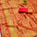 Majesty Red Pure Zari Weaving Banarasi Silk Saree With Assemblage Blouse Piece
