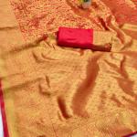 Panoply Red Pure Zari Weaving Banarasi Silk Saree With Embrocation Blouse Piece