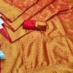 Nectarous Red Pure Zari Weaving Banarasi Silk Saree With Beautiful Blouse Piece