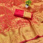Nectarous Red Pure Zari Weaving Banarasi Silk Saree With Beautiful Blouse Piece