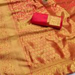 Nectarous Red Pure Zari Weaving Banarasi Silk Saree With Beautiful Blouse Piece