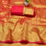 Nectarous Red Pure Zari Weaving Banarasi Silk Saree With Beautiful Blouse Piece