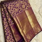 Gossamer Purple Pure Zari Weaving Banarasi Silk Saree With Lustrous Blouse Piece