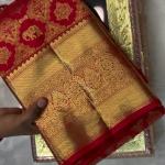 Eclat Red Pure Zari Weaving Banarasi Silk Saree With Beautiful Blouse Piece