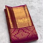 Scrupulous Dark Pink Pure Zari Weaving Banarasi Silk Saree With Imaginative Blouse Piece