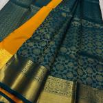 Murmurous Rama Pure Zari Weaving Banarasi Silk Saree With Piquant Blouse Piece