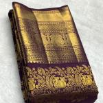 Fragrant Purple Pure Zari Weaving Banarasi Silk Saree With Mesmeric Blouse Piece