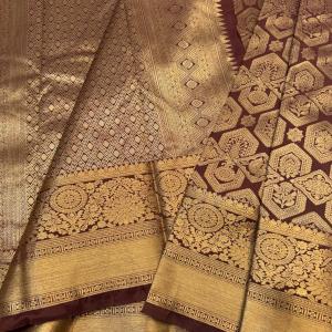 Scintilla Brown Pure Banarasi Silk Saree With Magnetic Blouse Piece