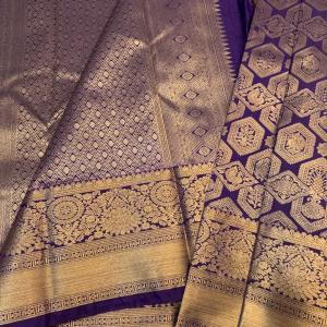 Imbrication Purple Pure Banarasi Silk Saree With Serendipity Blouse Piece